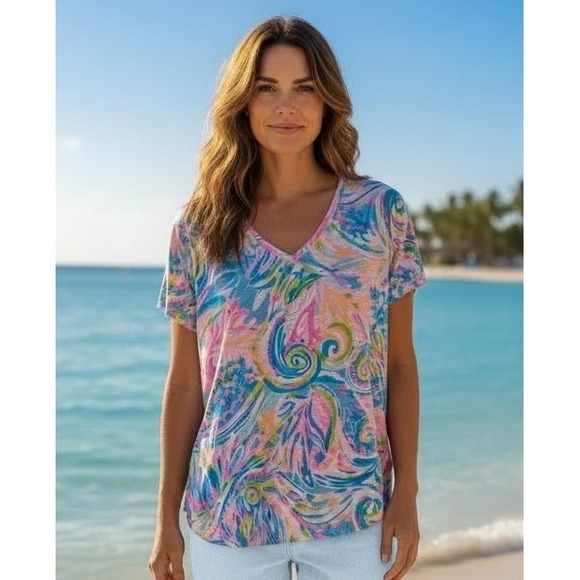 Lilly Pulitzer Tops - New Lilly Pulitzer Etta Top V Neck T Shirt Knit Size XL Carnival Coral X Large
